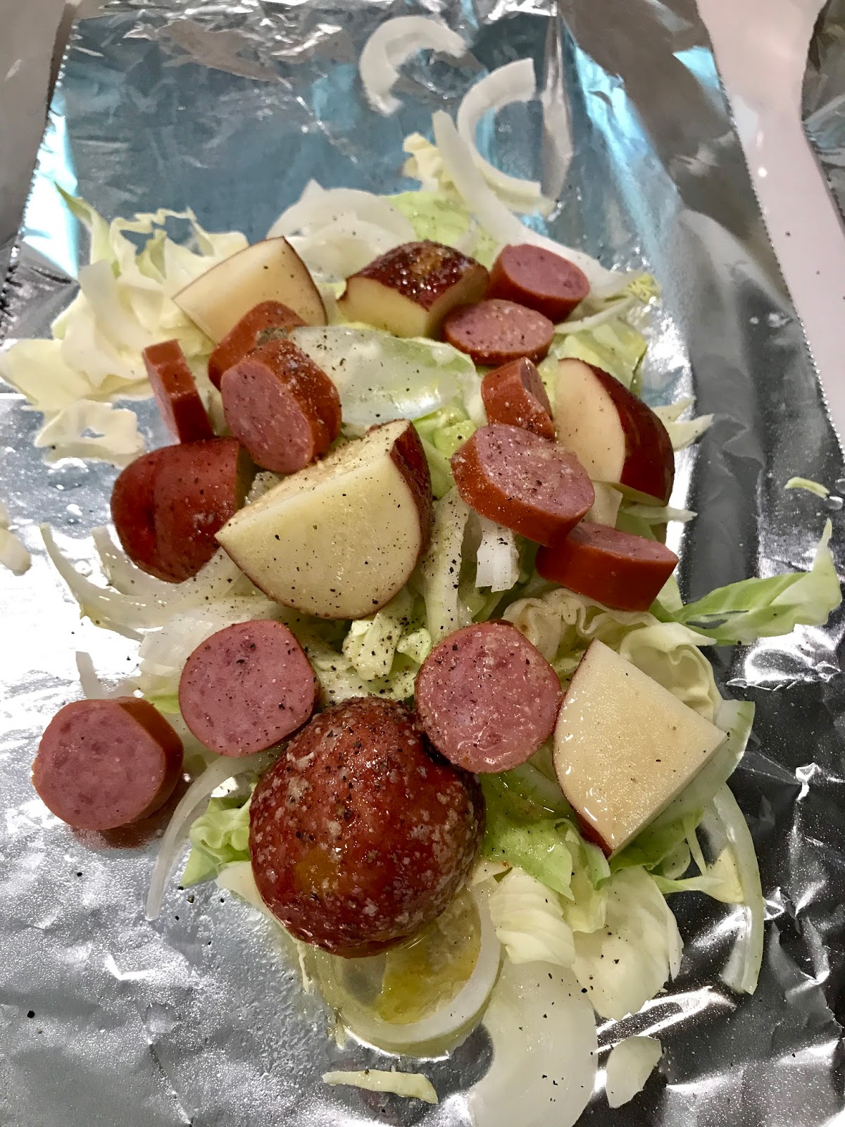 Cabbage & Sausage Foil Packets