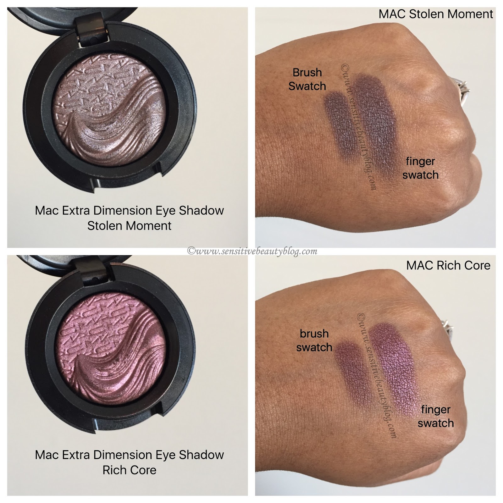 Sensitive Beauty Blog MAC Stolen Moment and Rich Core Swatches