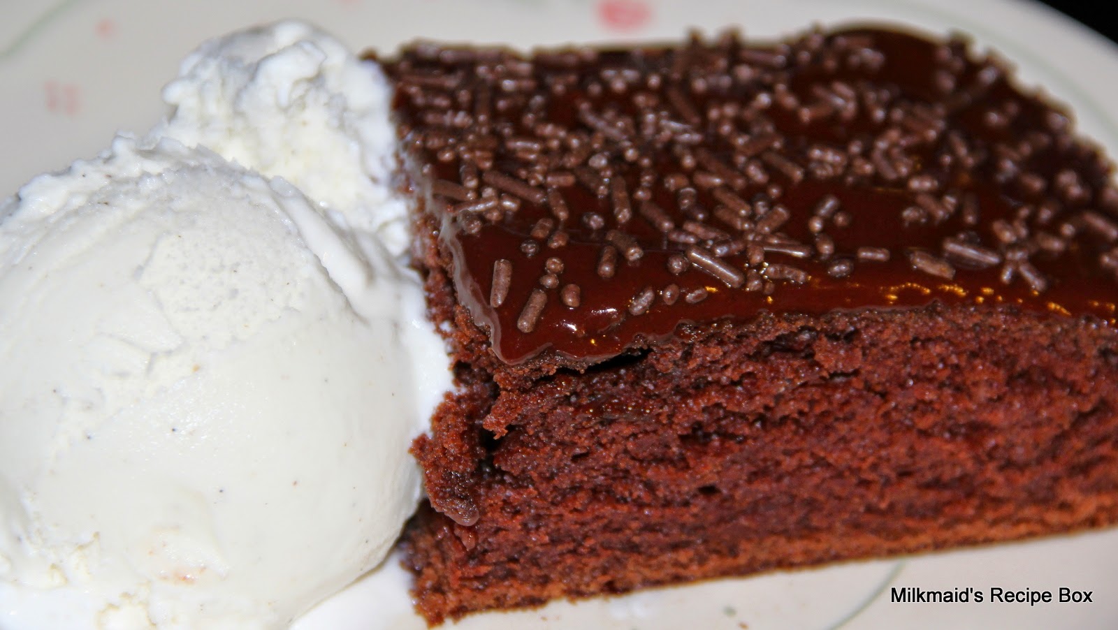 Milkmaid's Recipe Box Fudge Pudding "Lard" Cake w/Glossy Chocolate Icing