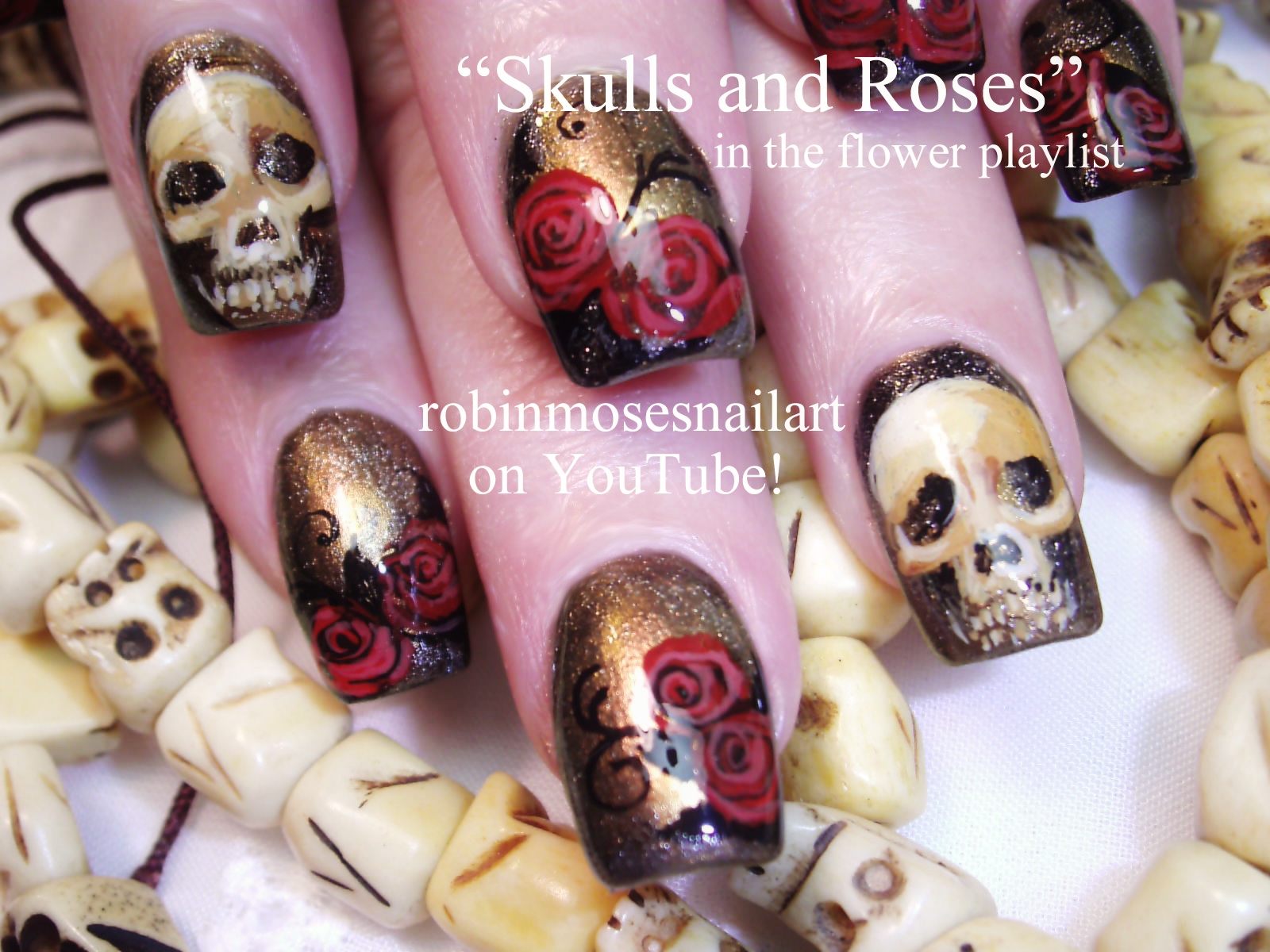 Skull and Rose Nail Art Tutorial - wide 7