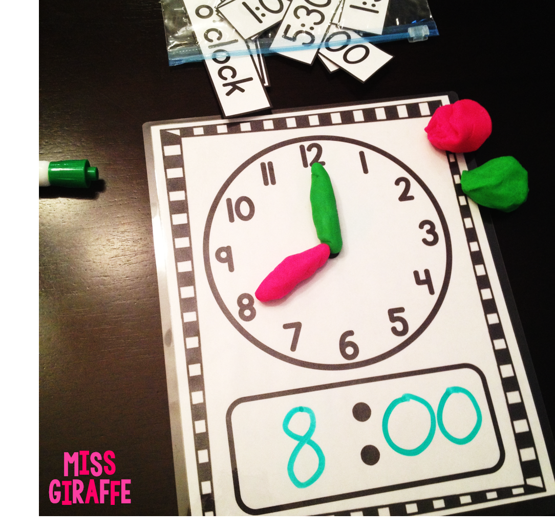 Telling time in first grade ideas: Use dough to make the time on a clock mat!