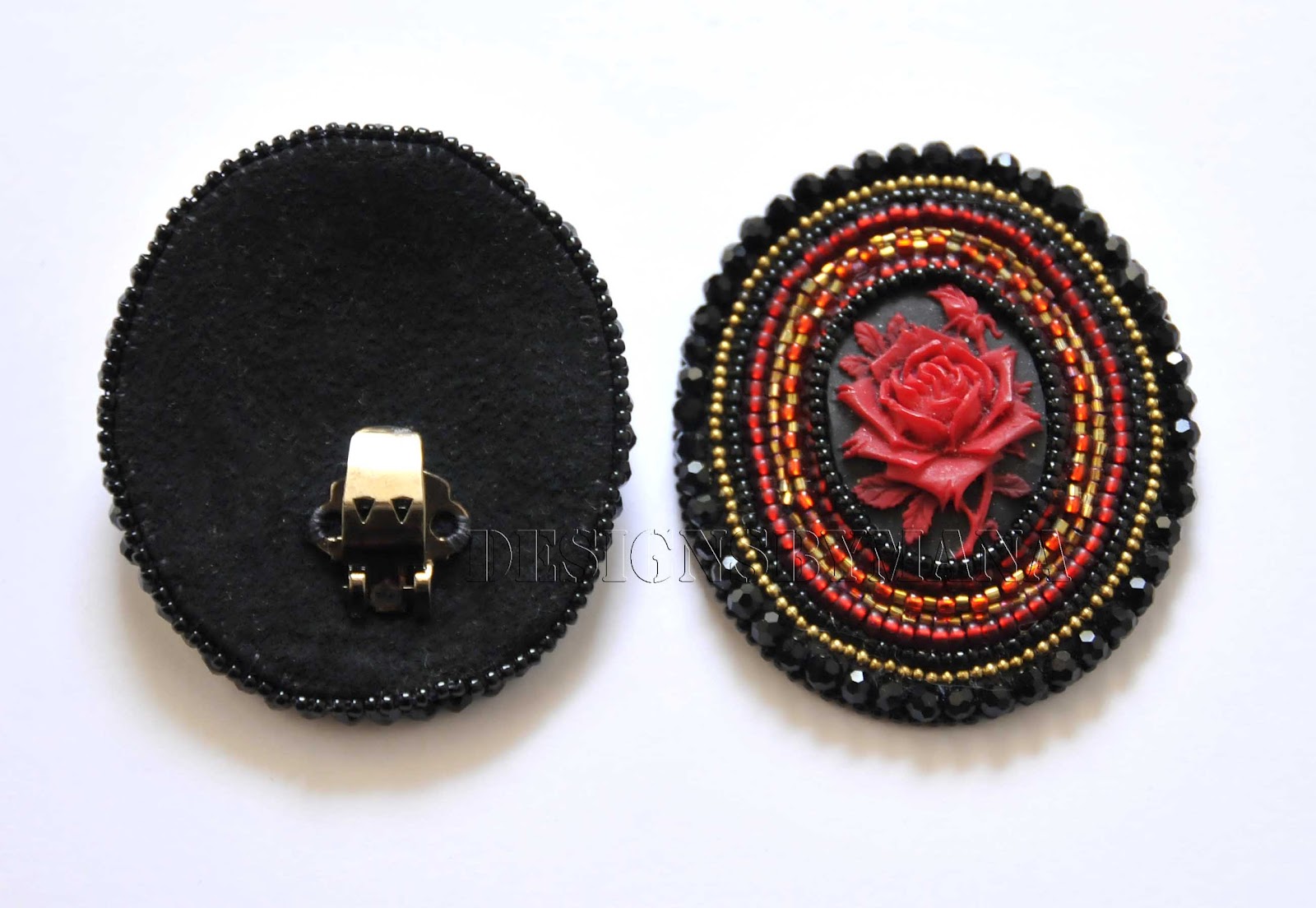 Beadfeast home of handmade bead embroidered jewelry Red Rose Shoe Clips