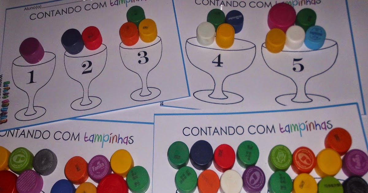 Jogo educativo com fichas para imprimir! Atividade com numerais contando com tampinhas plásticas Jogo educativo com fichas para imprimir! Atividade com numerais contando com tampinhas plásticas