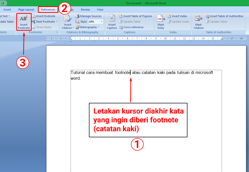 Cara membuat. Insert footnote что это. Footnote MS Word. How to make footnotes. References – Insert footnote.