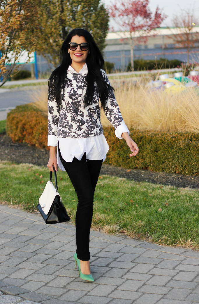 Style-Delights: Lookbook: Layering With White Shirt & Floral Sweatshirt