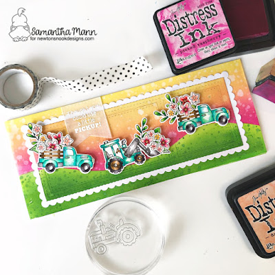 Thought You Could Use a Pick Up Card by Samantha Mann for Newton's Nook Designs, Cards, Slimline, Distress Inks, Ink Blending, Feminine Card, Cards, Farming #slimline #newtonsnook #cards #distressinks #inkblending #farming #pickup #trucks