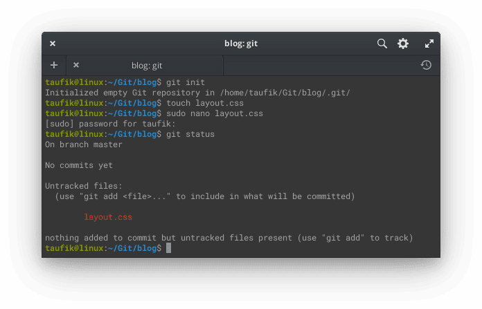taufik@linux:~/Git/blog$ git status