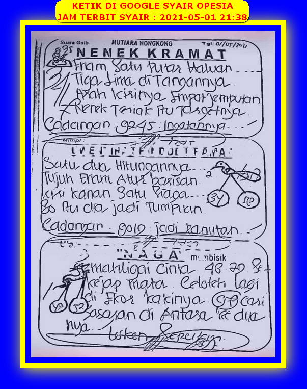 Forum Syair Hongkong 1 Mei 2021 Royal Syair