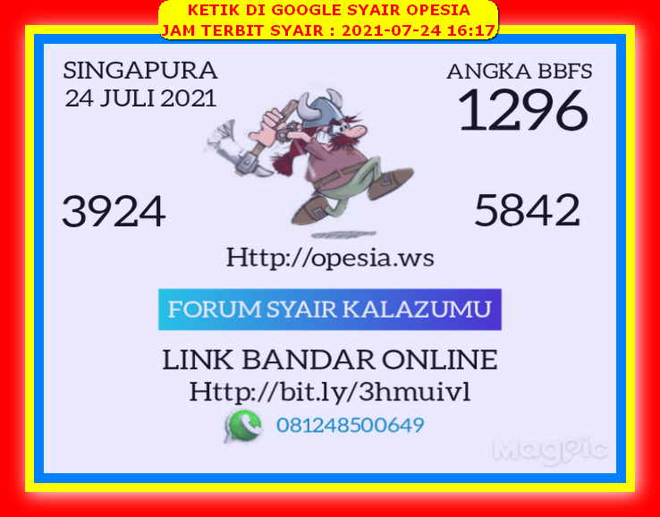 Syair Sgp Hari Ini Sabtu 24 Juli 2021 Opesia Official