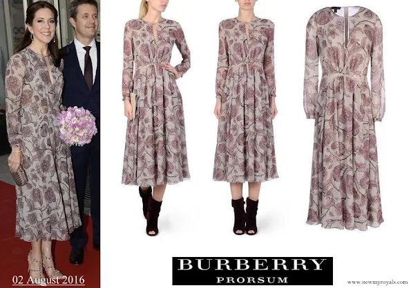 Crown Princess Mary wore Burberry Prorsum Floral Silk Georgette Dress