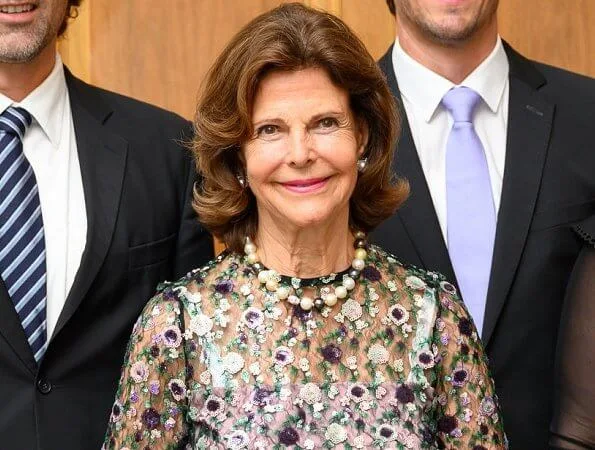 Queen Silvia wore Alexis Holly sequin garden gown. Bettina Countess Bernadotte, Philipp Haug, Björn Count Bernadotte and Diana Countess Bernadotte