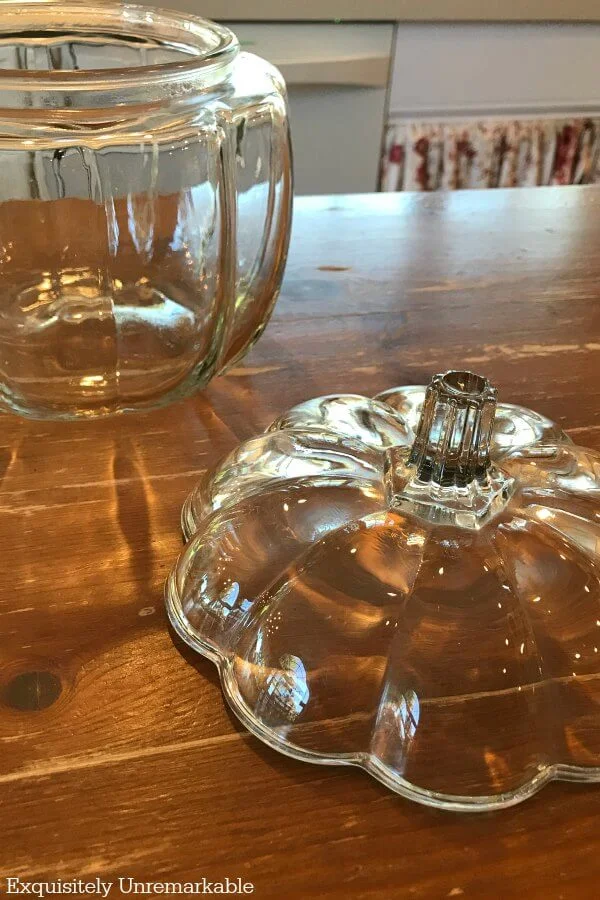 Glass Cookie Jar Pumpkin on table