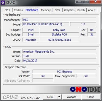 Detail dari Motherboard MSI H110M PRO-VH PLUS  ( CPU-Z )