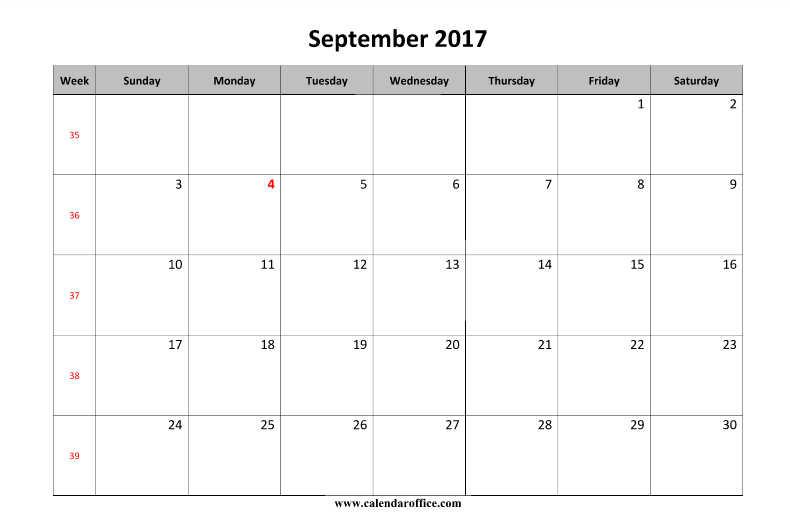 New 2018 Free September 2017 Printable Calendar - Get Printable Calendar