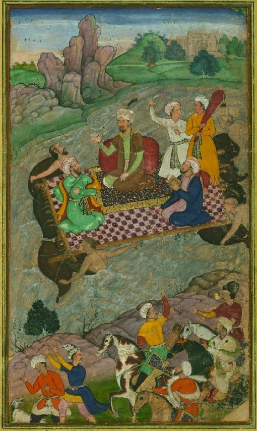 MS miniature from India - people on raft on river