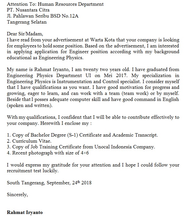 Contoh Surat Lamaran Kerja Bahasa Inggris yang Tepat Contoh Surat Lamaran Kerja Bahasa Inggris yang Tepat