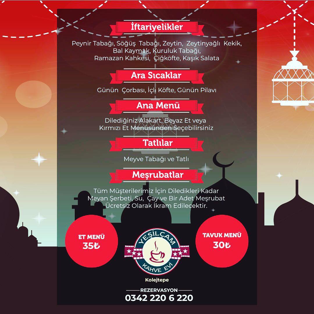 YEŞİLÇAM KAHVE EVİ KOLEJTEPE GAZİANTEP İFTAR MENÜSÜ Ne Kadara Yenir?
