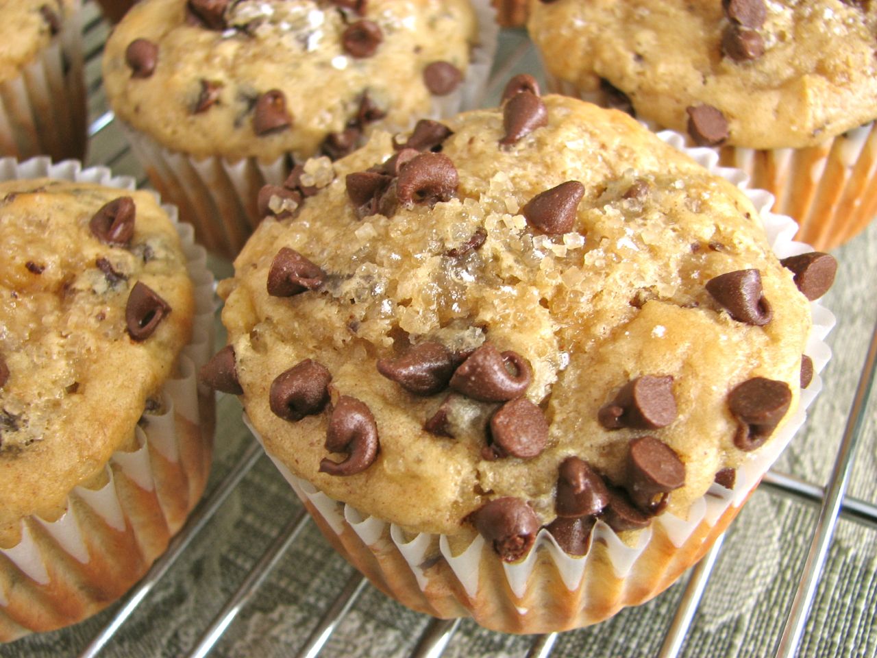 Delectably Mine Peanut Butter Chocolate Chip Banana Muffins
