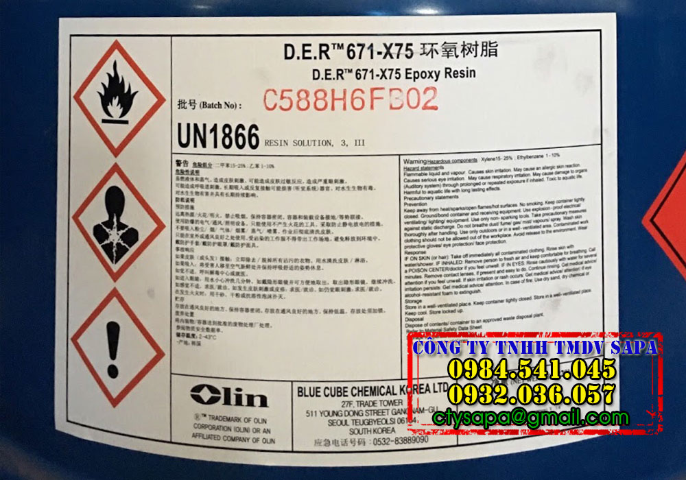 Epoxy Resin DER 671X75 nhựa làm sơn
