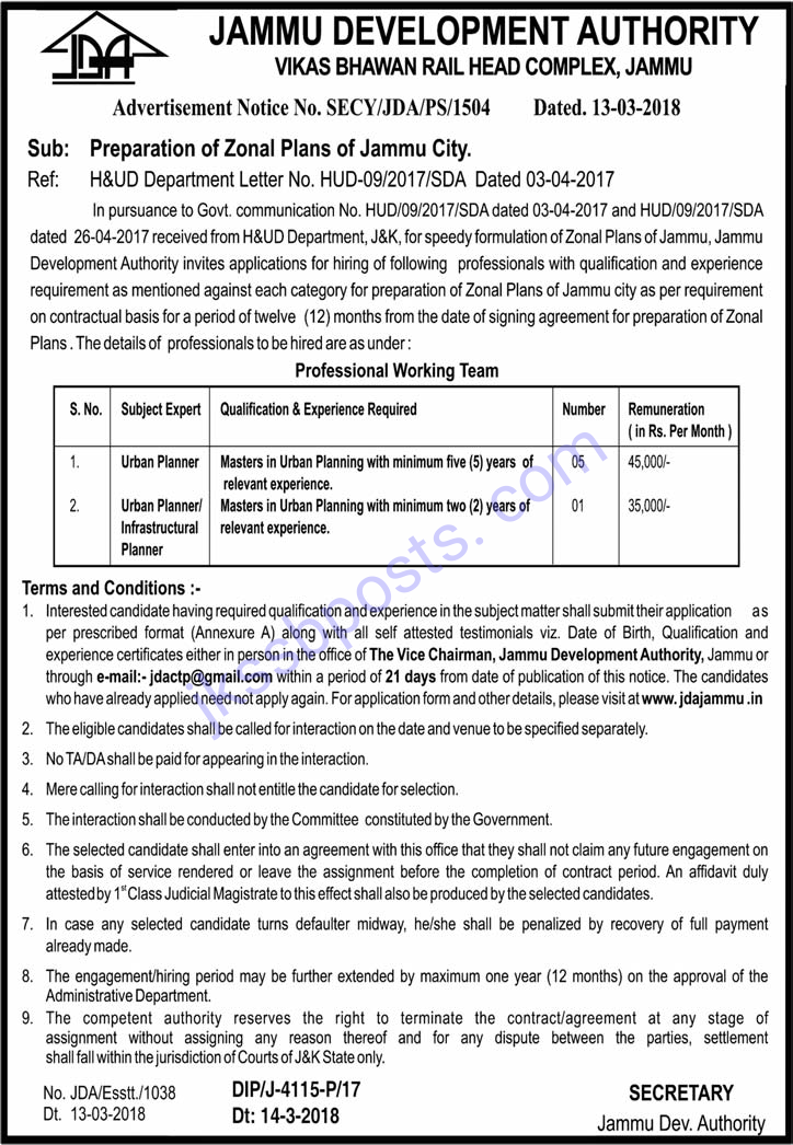 Few jobs in J&K this week 17 March, 2018 Jobs in J&K Government