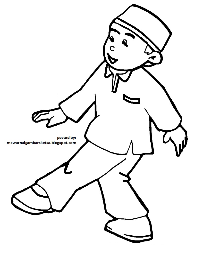 Mewarnai Gambar Sketsa Kartun Anak Muslim 26 Download