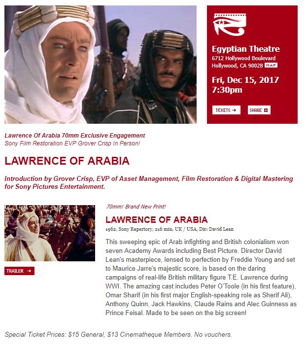 Kirkham A Movie A Day Lawrence of Arabia 70mm Print Screening at
