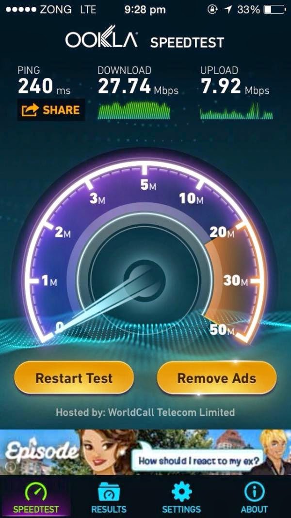 Zong 4g Intro and Speed Test Results PakTech