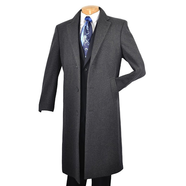 Winter Fall Essentials Men's Dress Top Coat 48" Long in Charcoal - 50 Regular /Charcoal