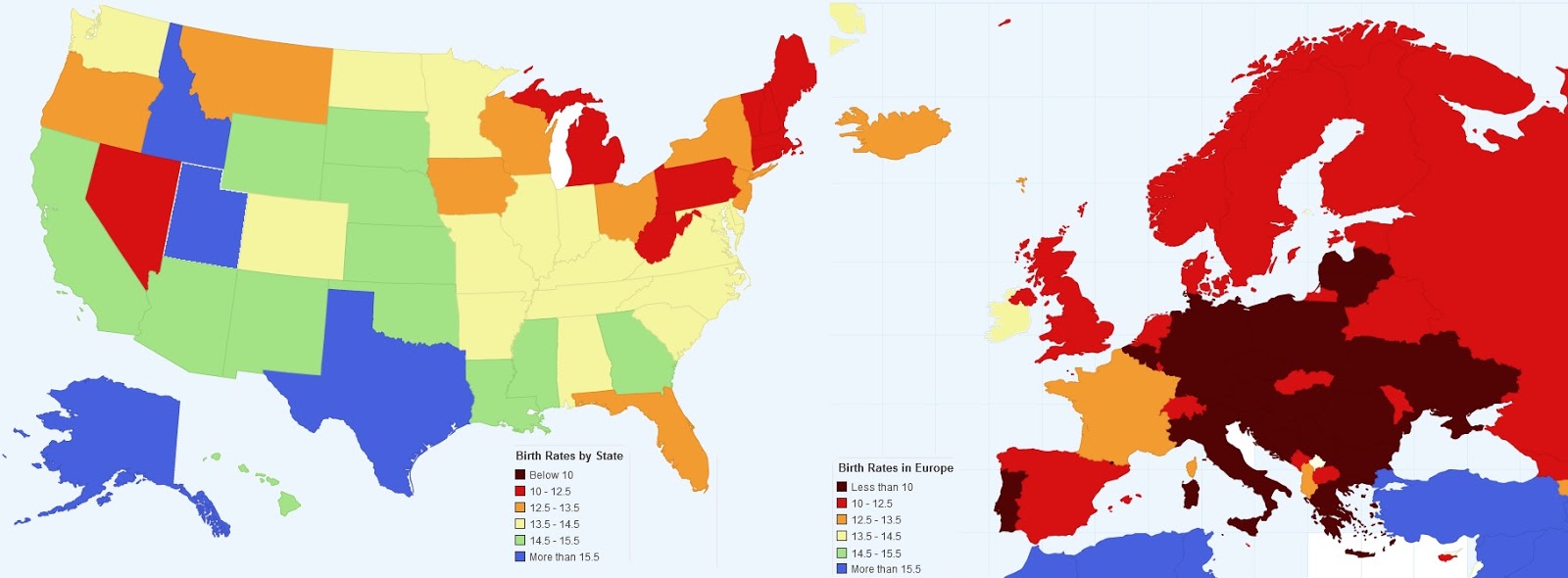 Birth Rates Of European Countries Compared To U S States Vivid Maps