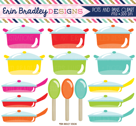 Erin Bradley Designs Pots and Pans Cooking Clipart Graphics