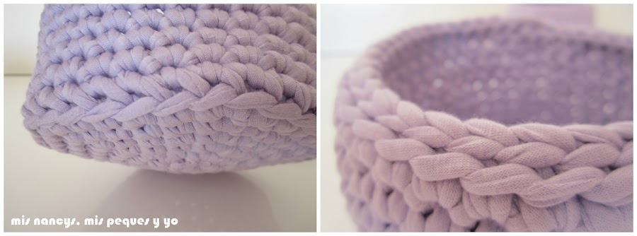 mis nancys, mis peques y yo, cestas redondas de trapillo con fundas de tela, detalle de remates