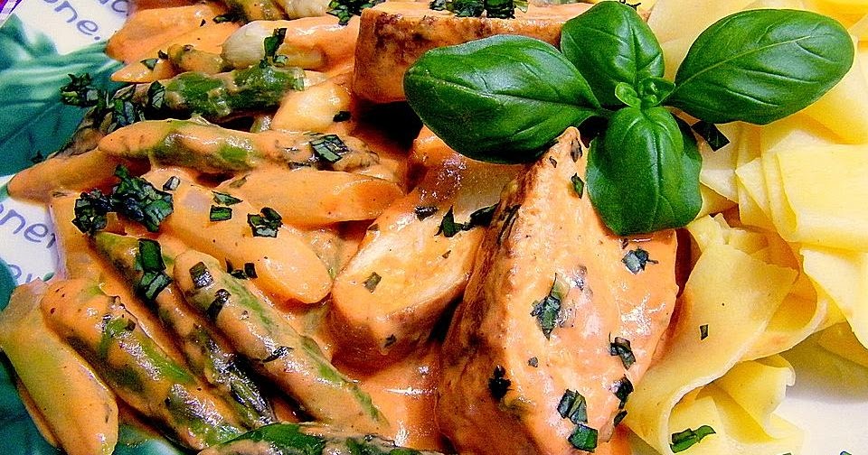 Spargel in rosa Basilikum - Käse - Sauce mit Filet vom Huhn oder Pute ...