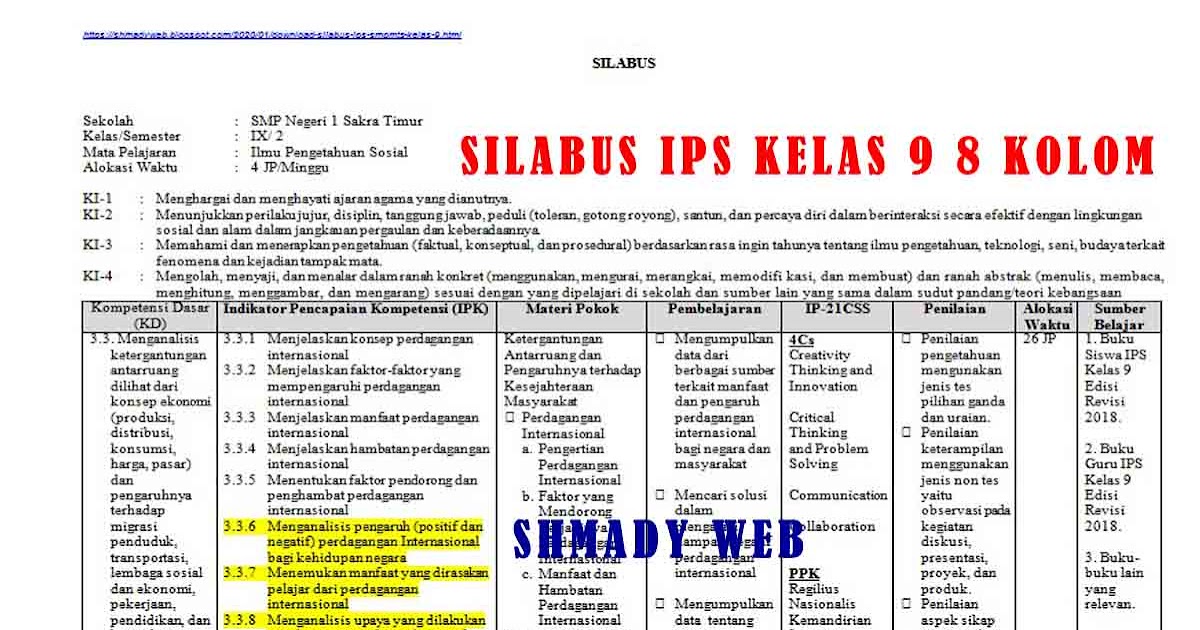 Download Silabus Terbaru Ips Smp Mts Kelas 9 Semester Genap