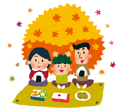 紅葉のイラスト「家族でピクニック」