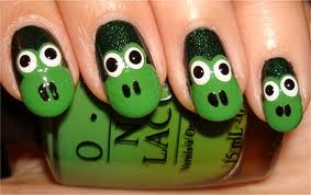 Cute Green Smiley Nail Art