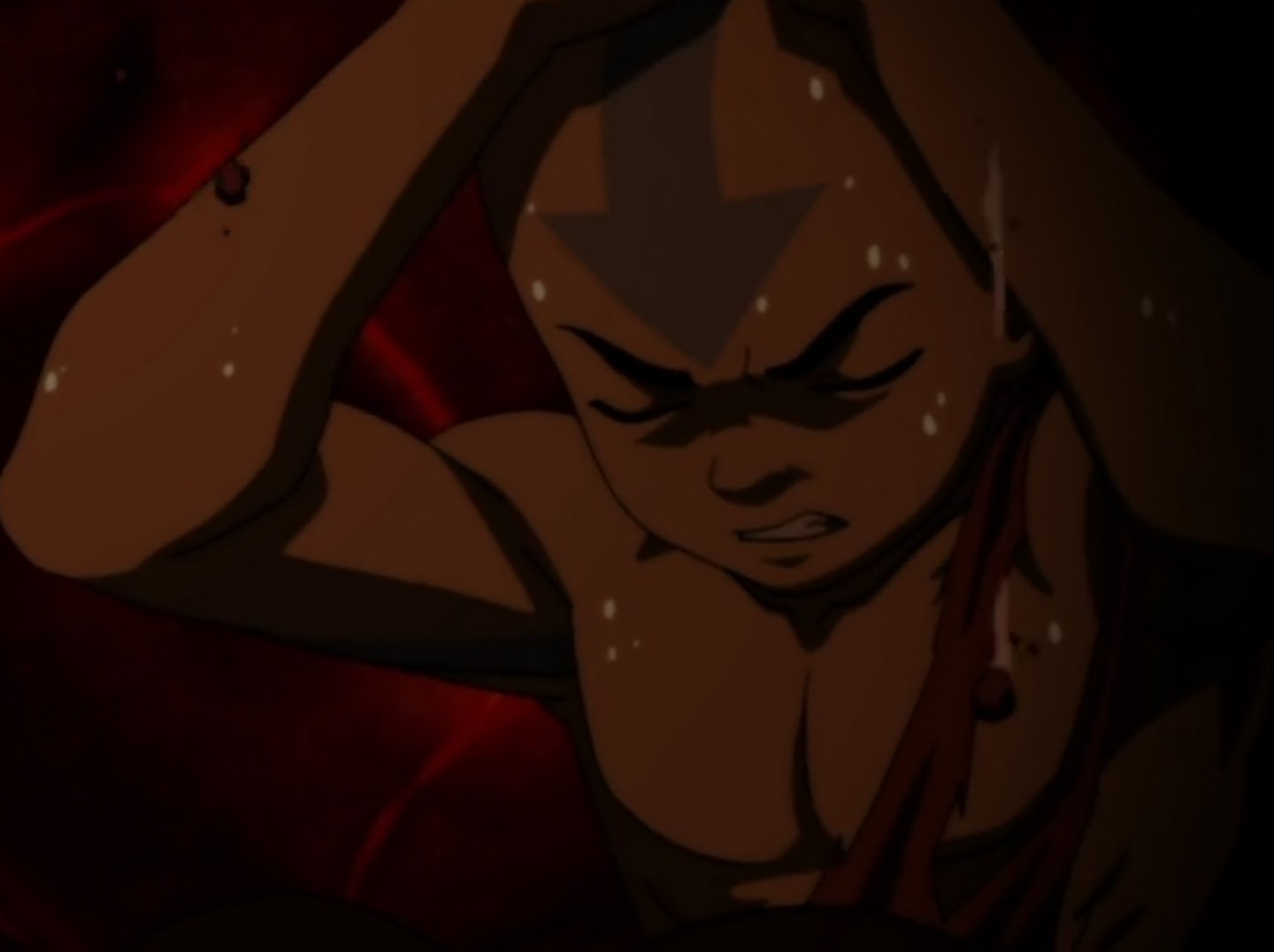 Aang armors himself in rock to escape Ozai's flame attacks. 