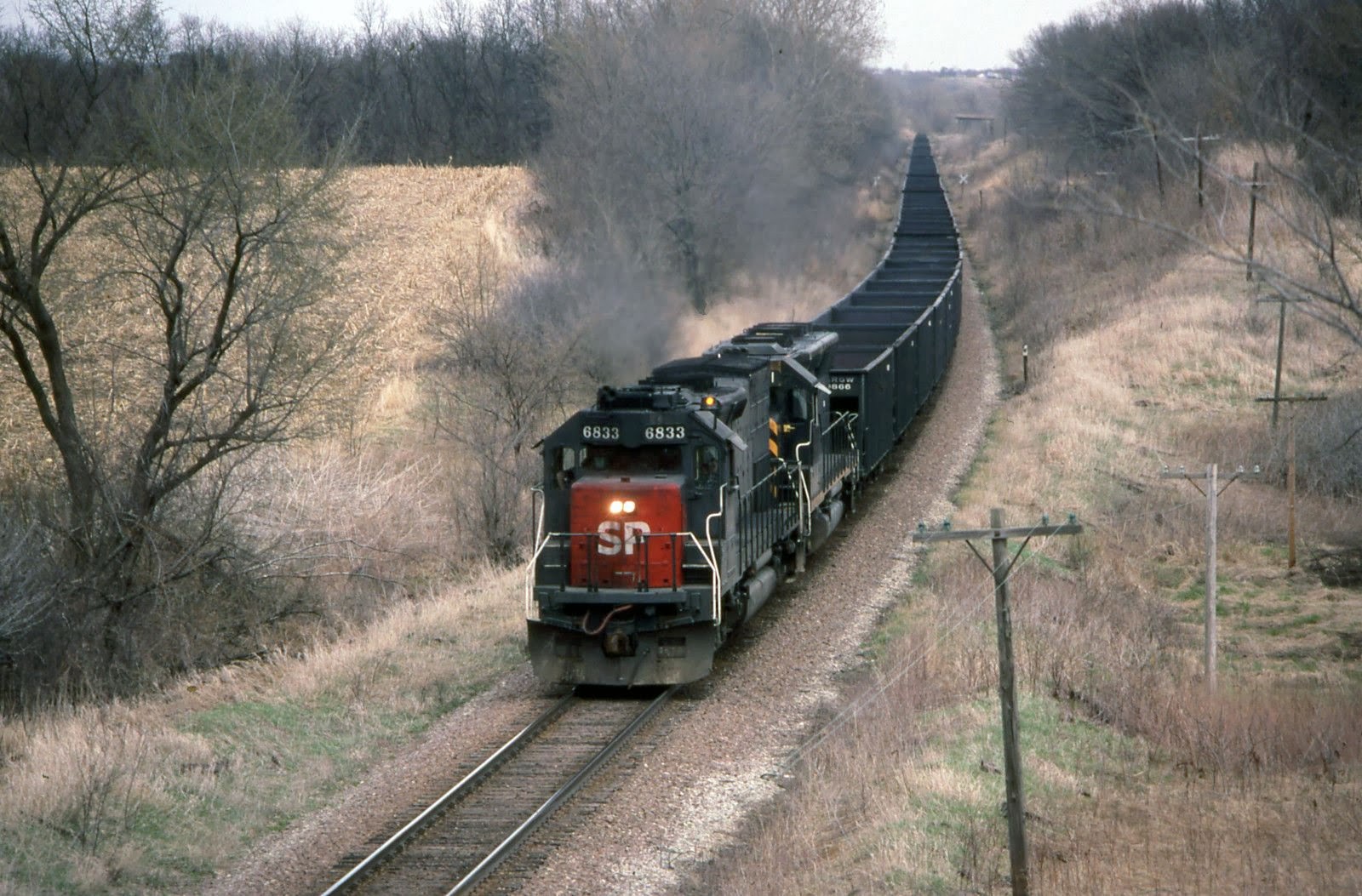 transpress nz Southern Pacific coal train, Richland, Iowa, 1991