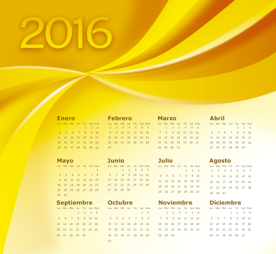 Calendario 2016 en español abstracto dorado