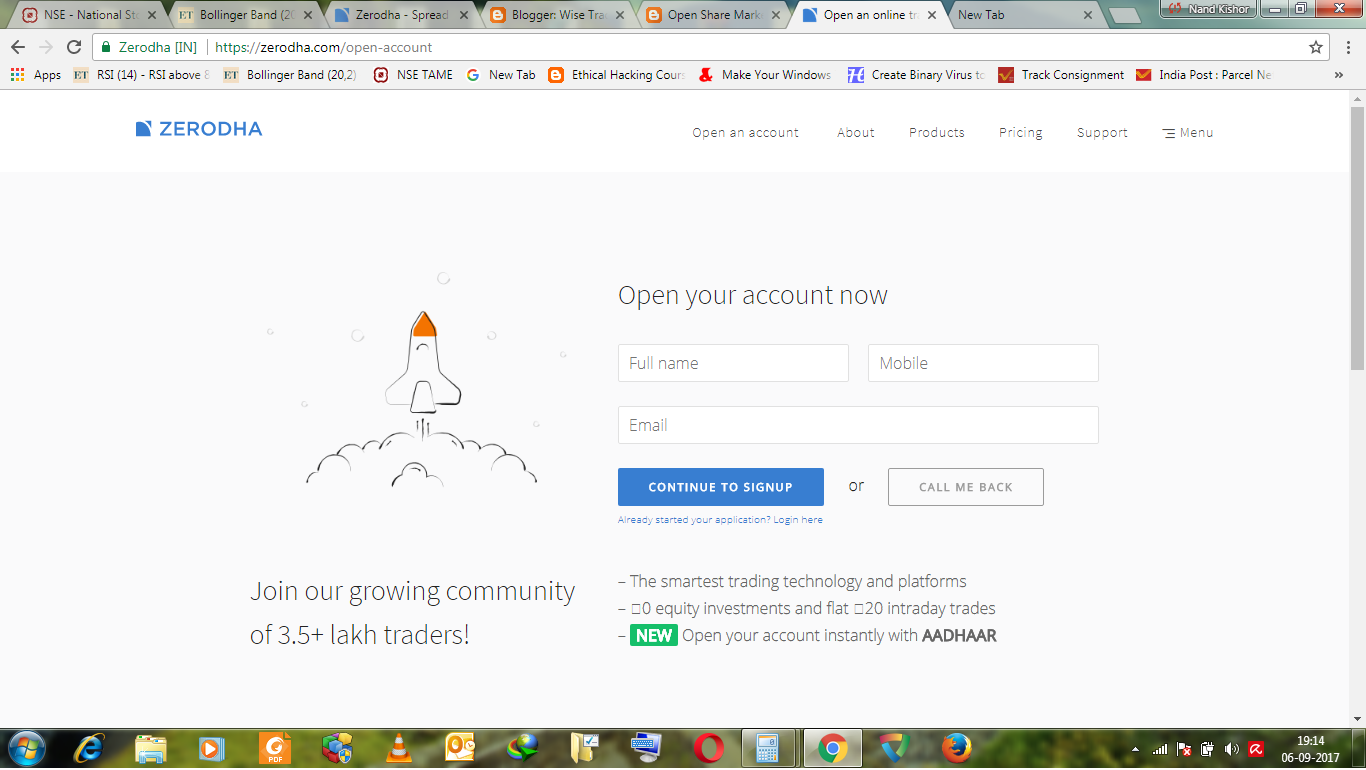 Open Share Market Trading Account in Zerodha (Minimum Brokerage Charges