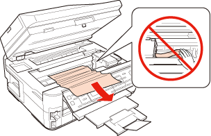 Закончить выход бумаги из механизма через верх принтера