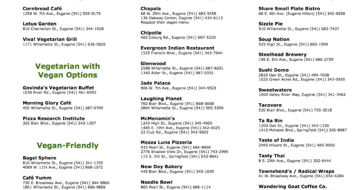 Orevegan Where to Eat Vegan in Eugene / Springfield