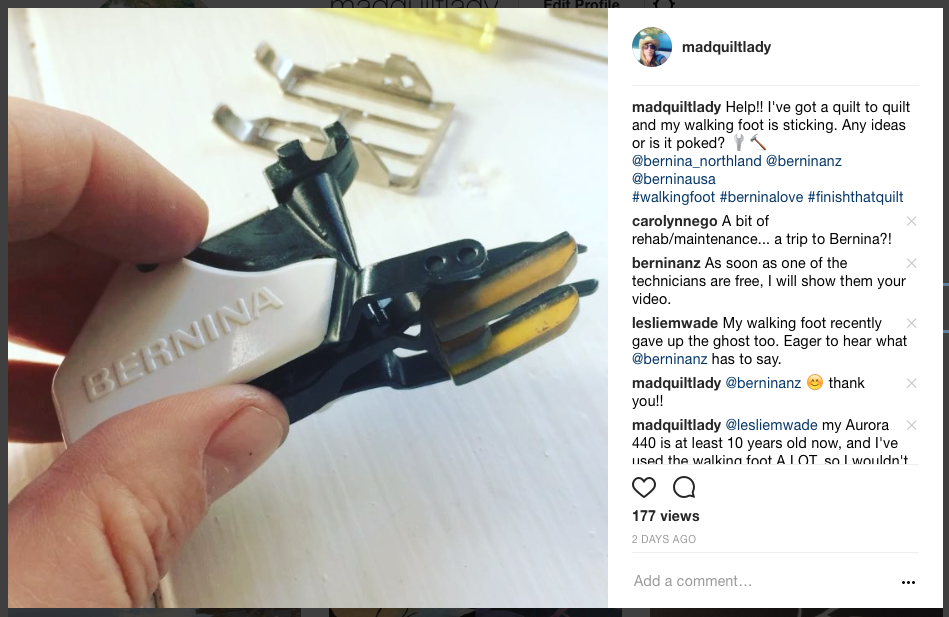 Charlotte Scott Textile Artist Bernina Walking Foot Maintenance