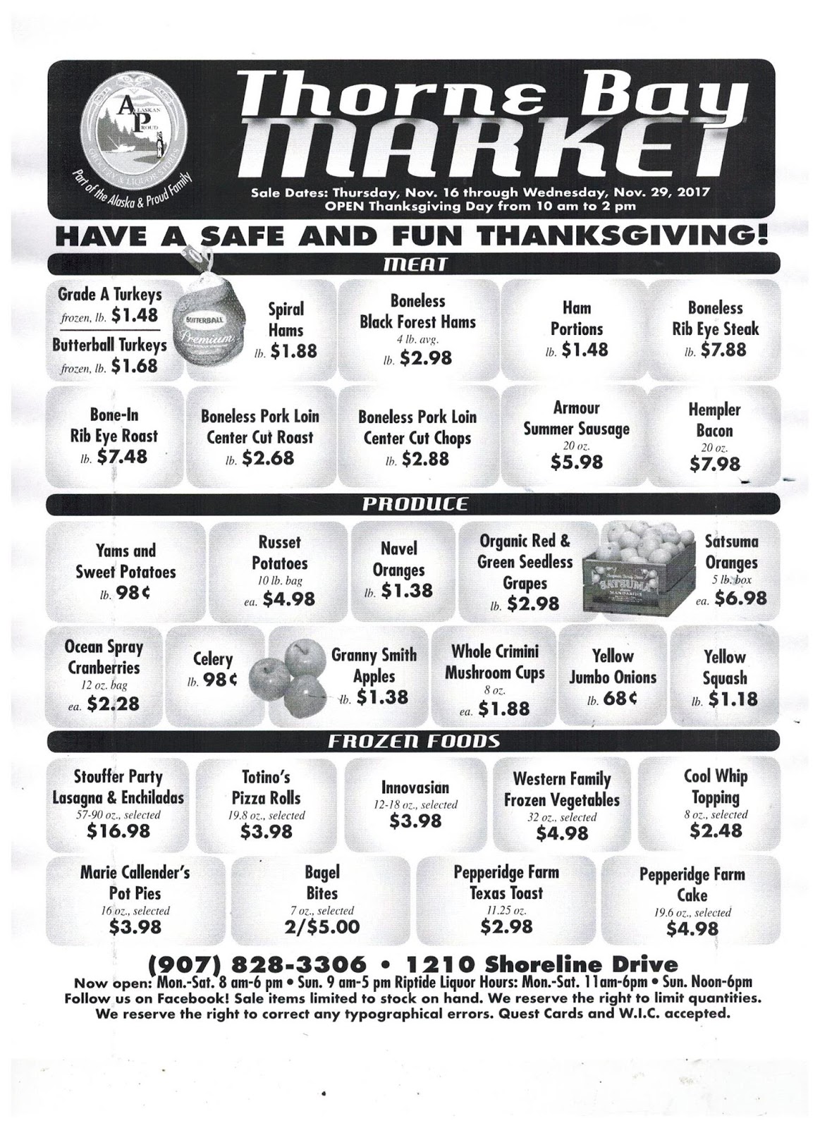 Thorne Bay Market Sale November 1629, 2017 P.O.W. Report