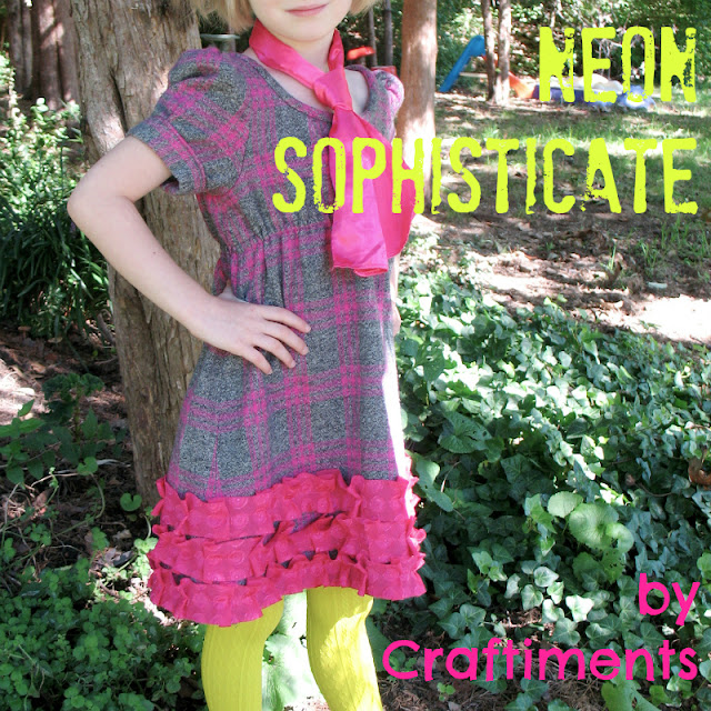 Craftiments:  Neon Sophisticate, a plaid flannel dress with bias cut pleated ruffles