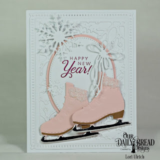 Our Daily Bread Designs Stamp Set: Card Greetings, Custom Dies: Ice Skate, Ovals, Pierced Ovals, Snowflake Sky, Snow Crystals