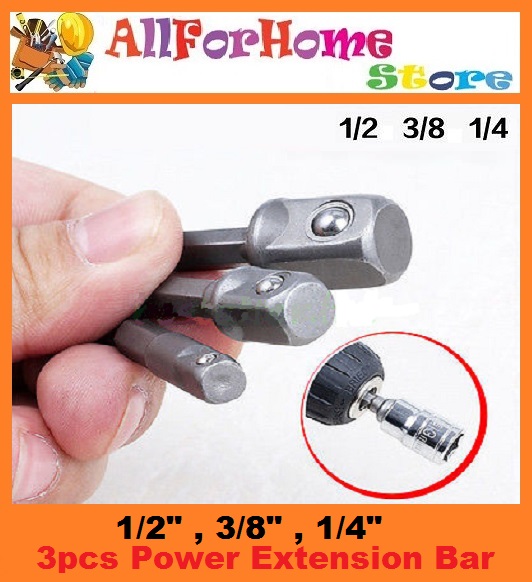 ALL FOR HOME STORE 3Pcs 1/4"Hex Shank To Square Drive Adaptor 1/4", 3/