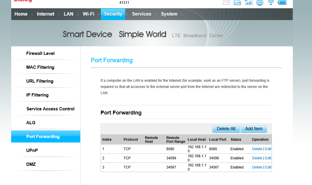 Swot institute Dialog router Port Forwarding