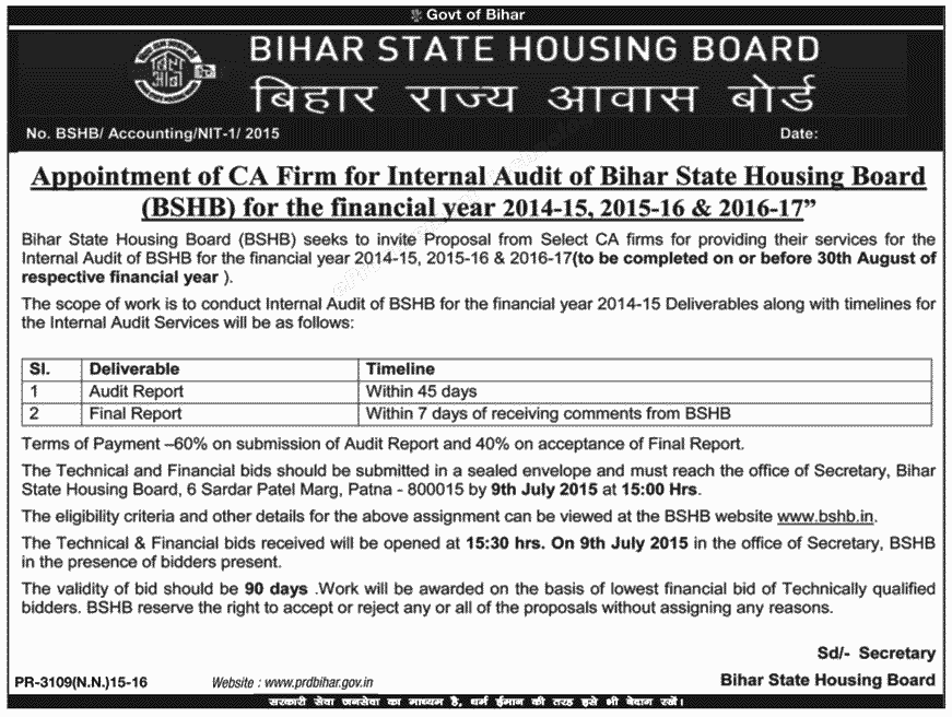Empanelment Bihar State Housing Board
