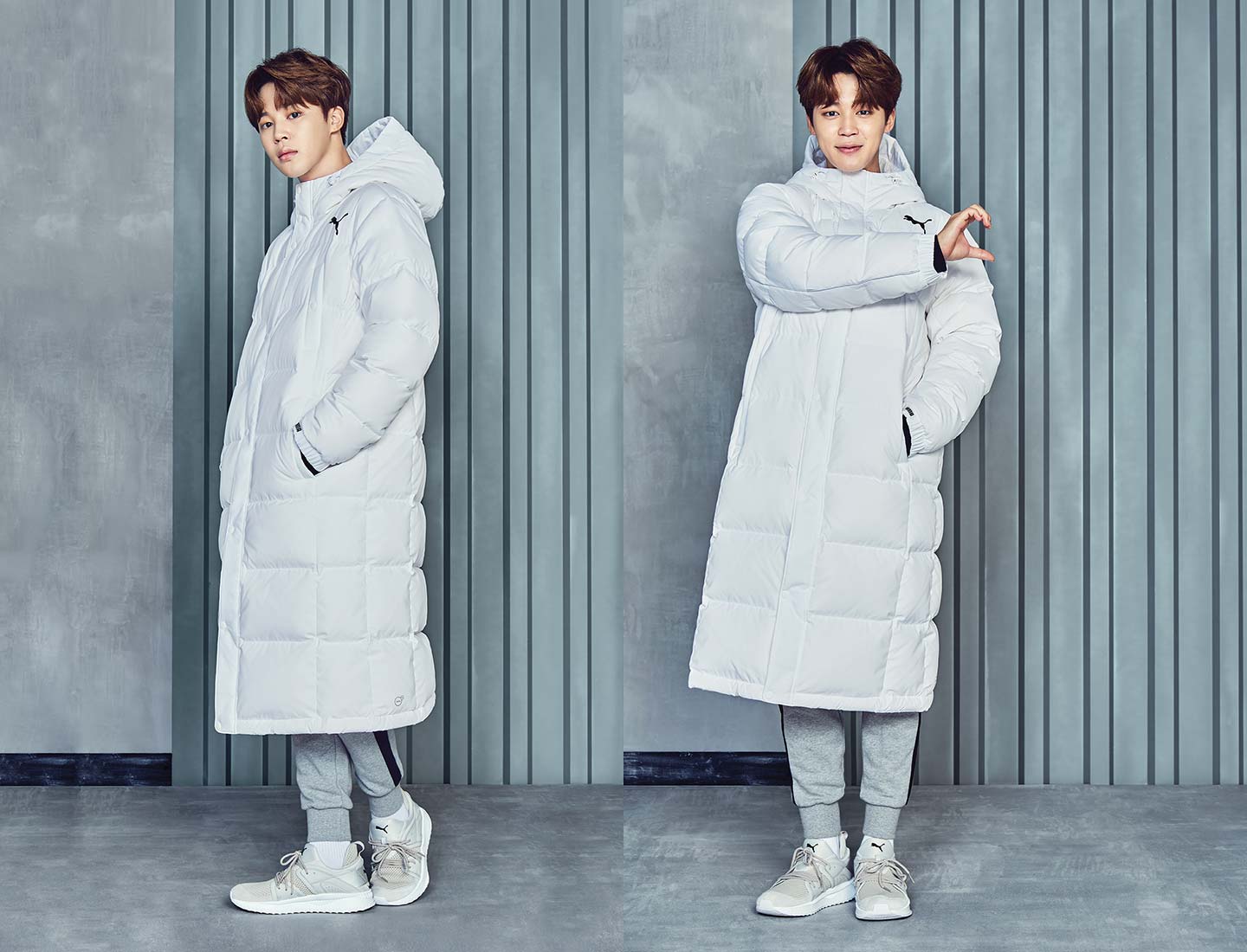 puma bts long down coat