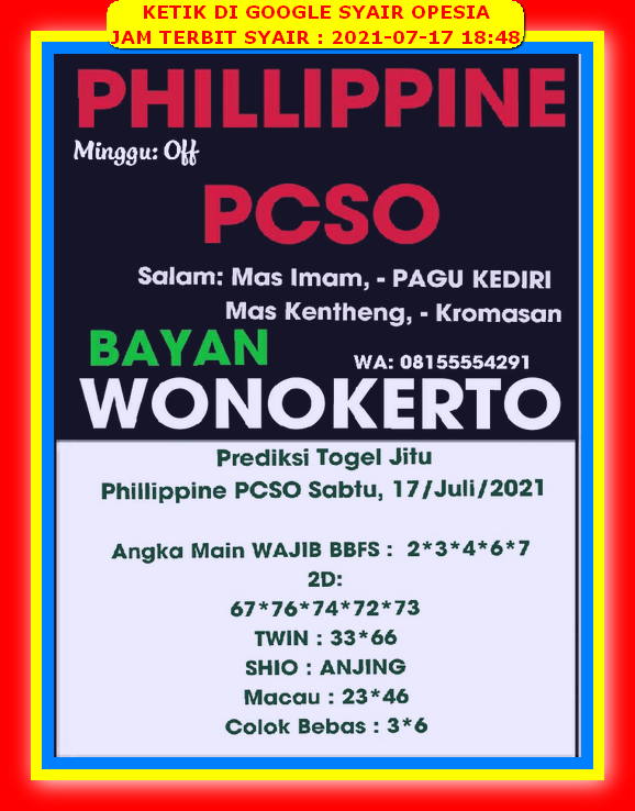 Syair Hk Malam Ini Sabtu 17 Juli 2021 Opesia Official